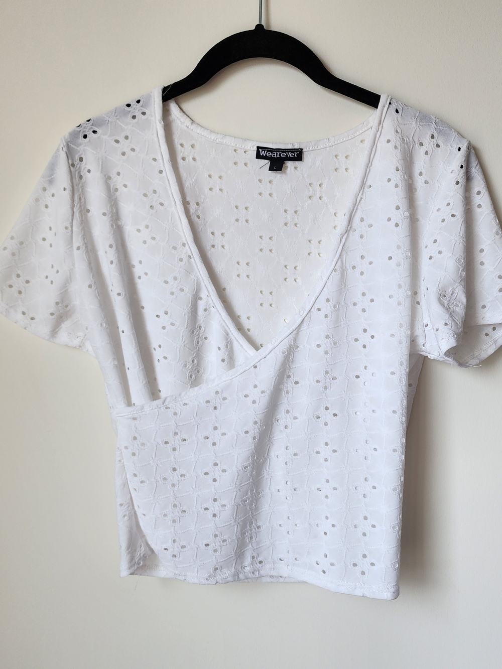 White Eyelet Wrap-Front Crop Top